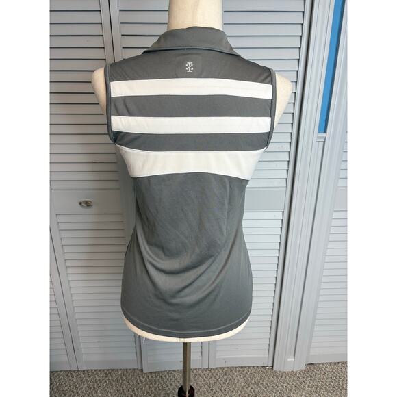 Izod Golf gray white stripe sleeveless athletic polo shirt women's size XS - Picture 2 of 6